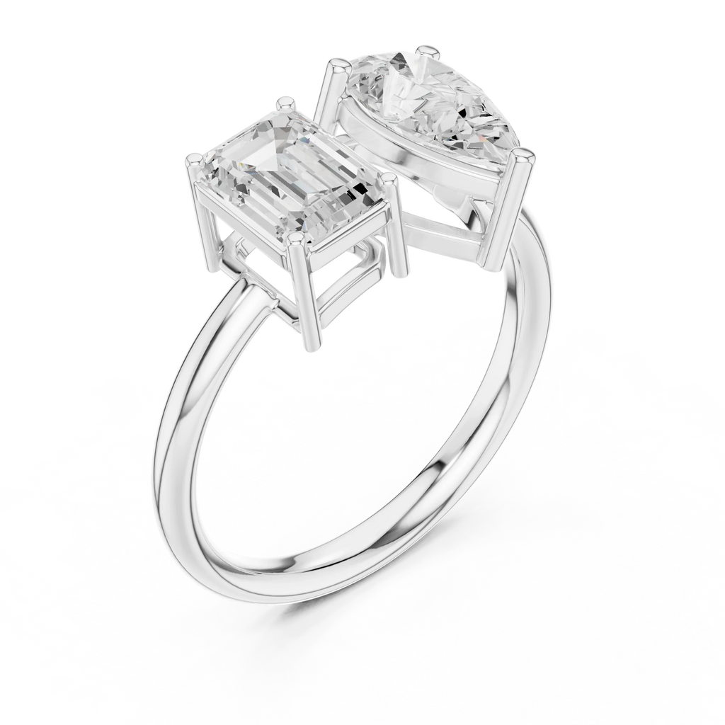 White Gold 0.14 CTW Emerald Pear VVS1 Moissanite Toi et Moi Engagement Ring