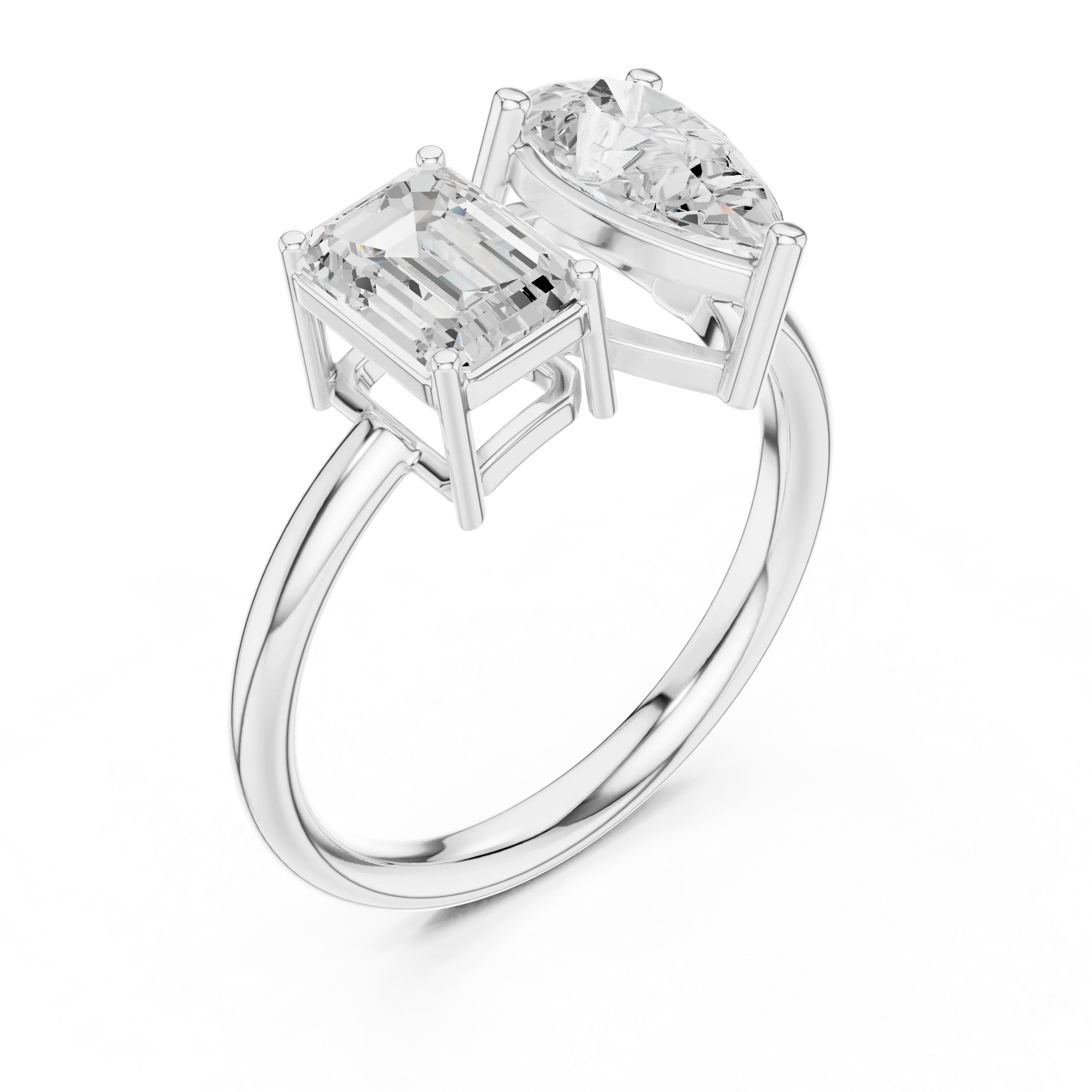 White Gold 0.14 CTW Emerald Pear VVS1 Moissanite Toi et Moi Engagement Ring