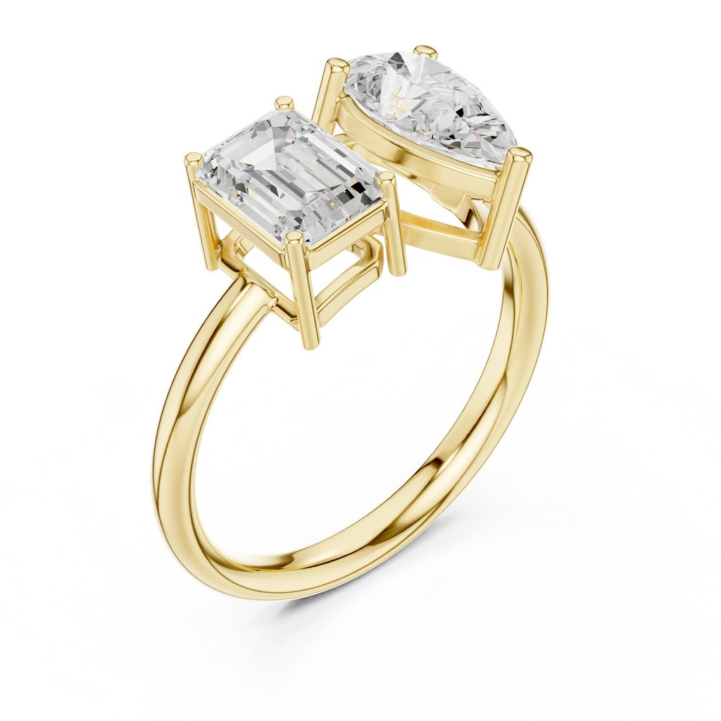 White Gold 0.14 CTW Emerald Pear VVS1 Moissanite Toi et Moi Engagement Ring