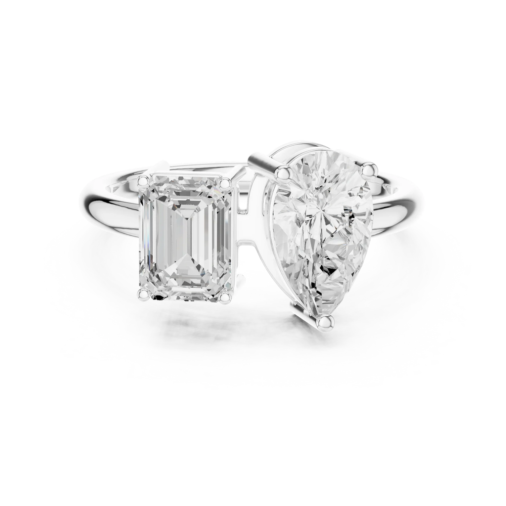 White Gold 0.14 CTW Emerald Pear VVS1 Moissanite Toi et Moi Engagement Ring