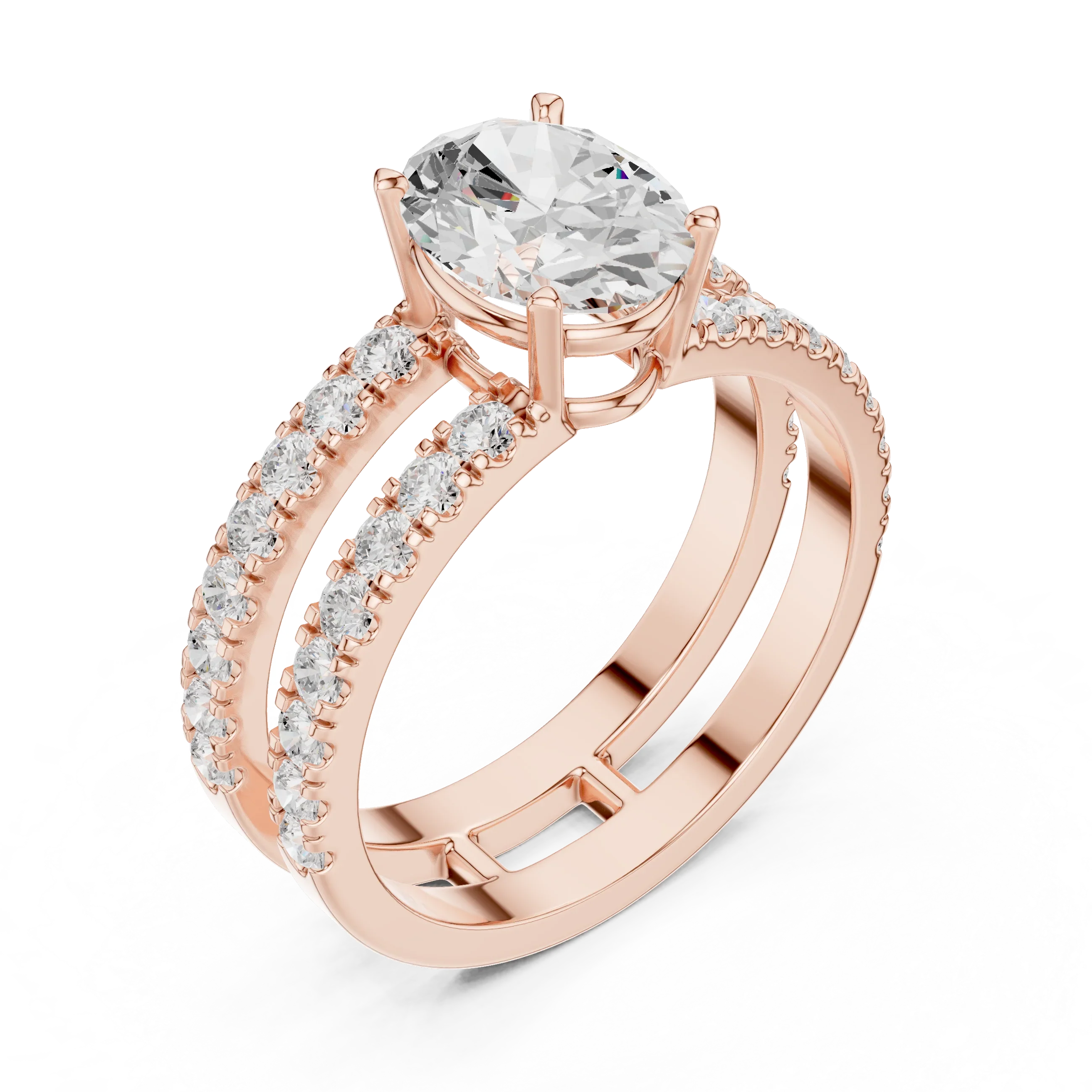 1.57 CT White Gold Split Shank Oval VVS1 Lab Diamond Engagement Ring