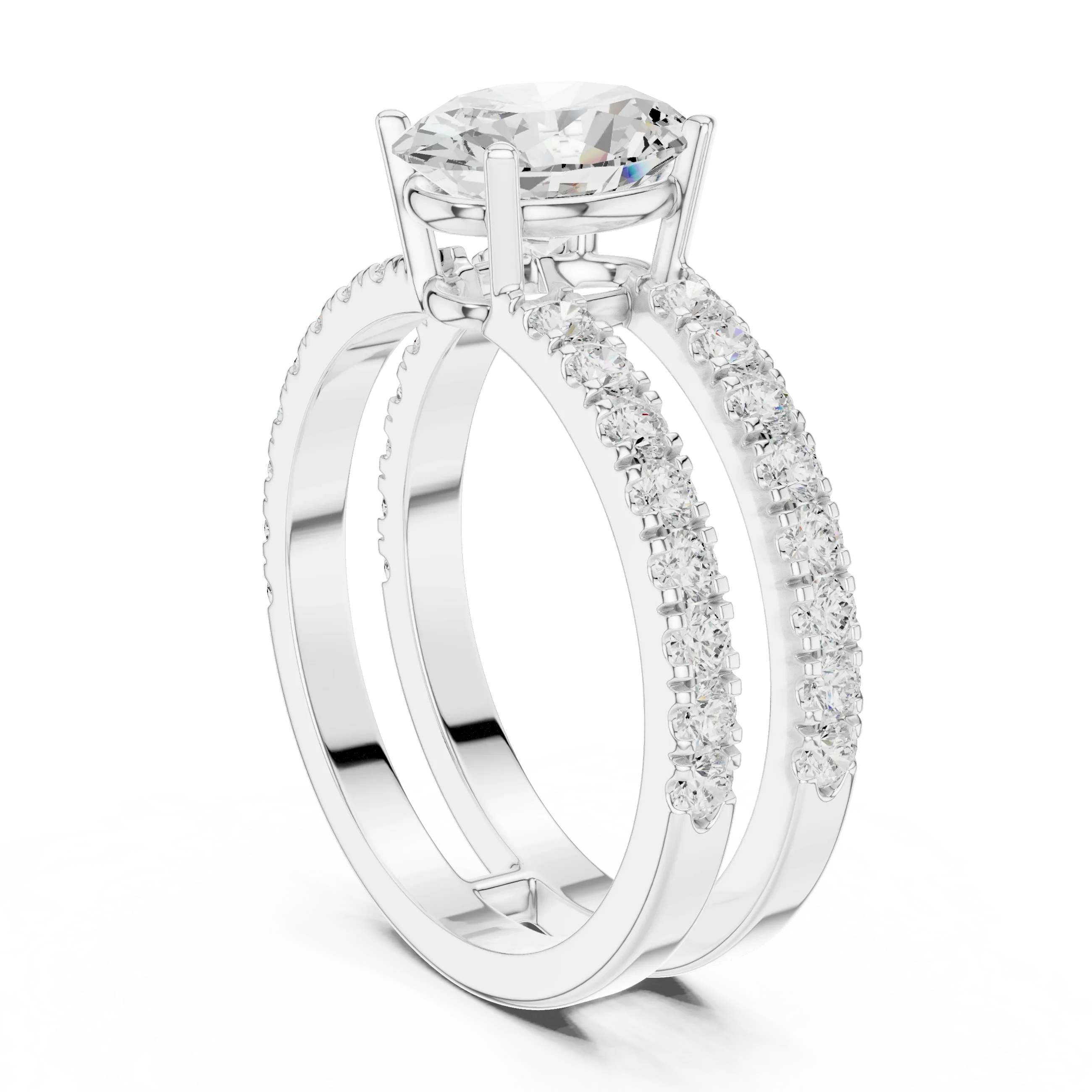 1.57 CT White Gold Split Shank Oval VVS1 Lab Diamond Engagement Ring