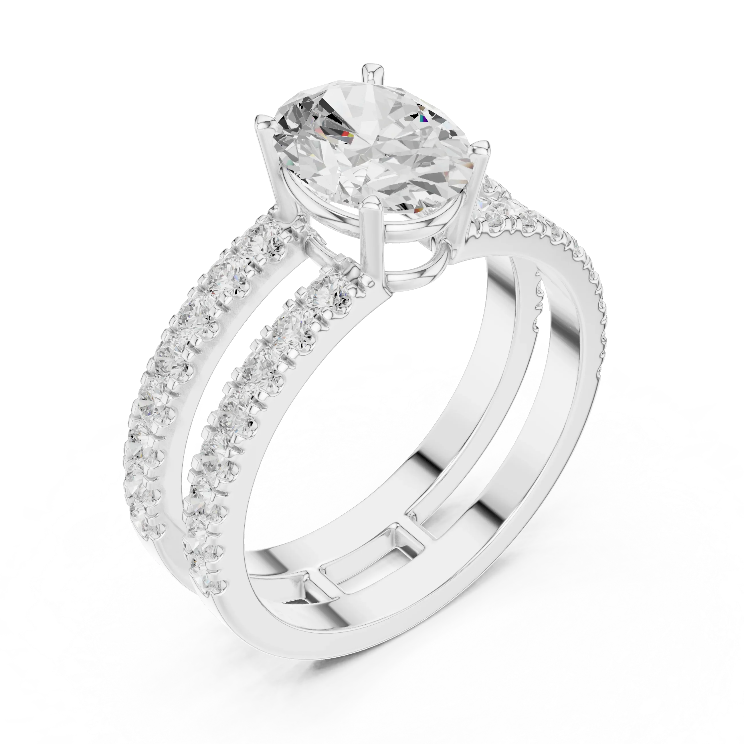 1.57 CT White Gold Split Shank Oval VVS1 Lab Diamond Engagement Ring