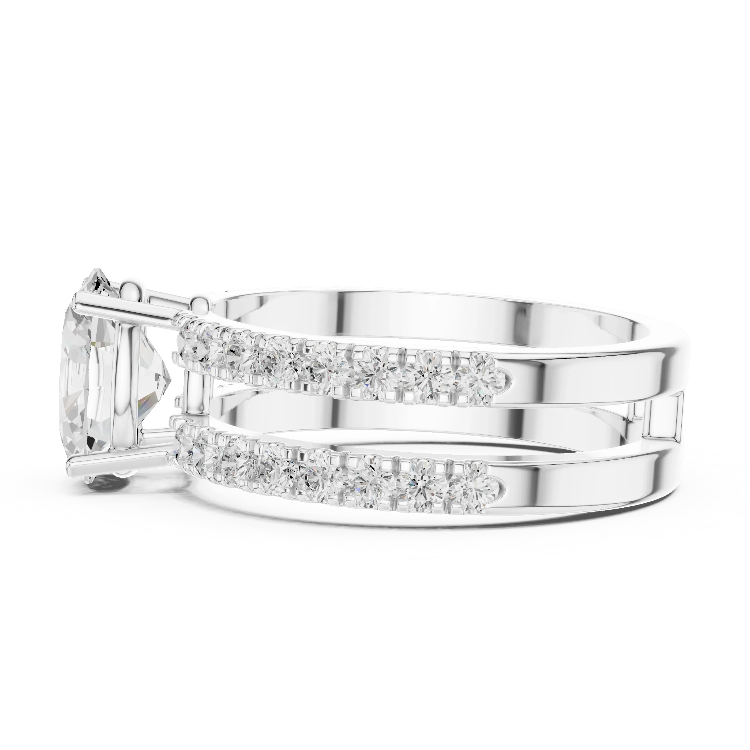 1.57 CT White Gold Split Shank Oval VVS1 Lab Diamond Engagement Ring