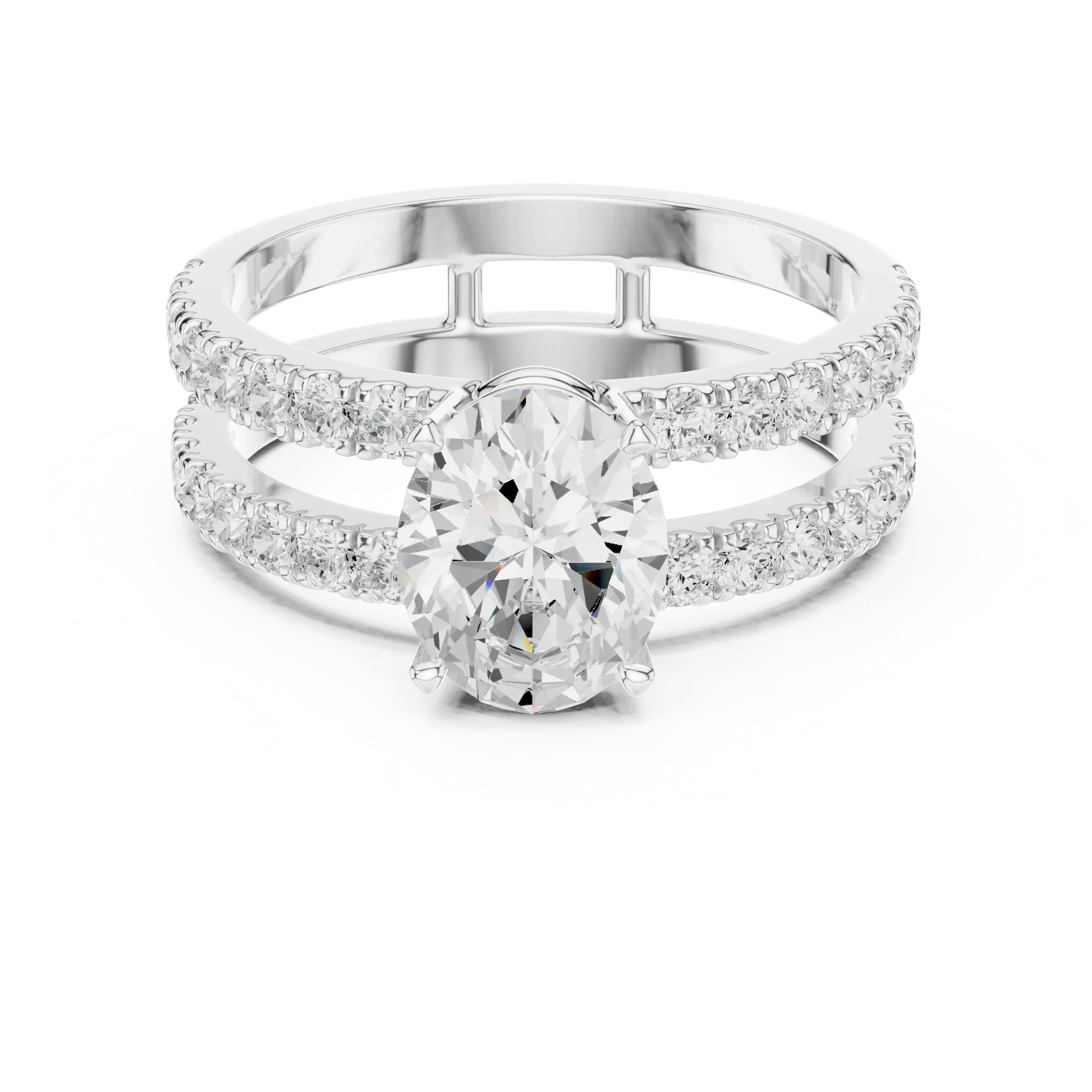 1.57 CT White Gold Split Shank Oval VVS1 Lab Diamond Engagement Ring