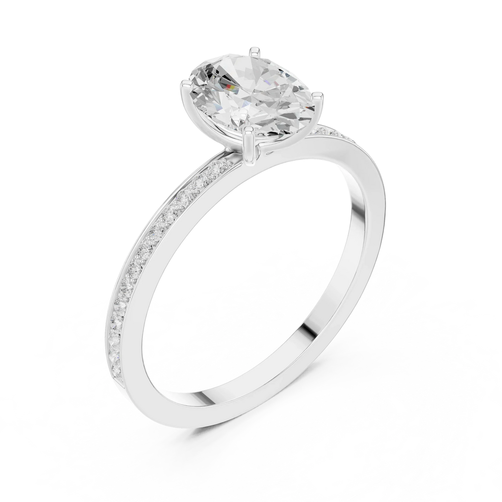 0.13 CTW White Gold Oval VVS1 Moissanite Engagement Ring