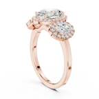 14k Gold Three-Stone Oval Cut Halo Setting Engagement Ring with Lab-Grown Diamond