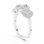 14k Gold Three-Stone Oval Cut Halo Setting Engagement Ring with Lab-Grown Diamond