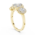 14k Gold Three-Stone Oval Cut Halo Setting Engagement Ring with Lab-Grown Diamond