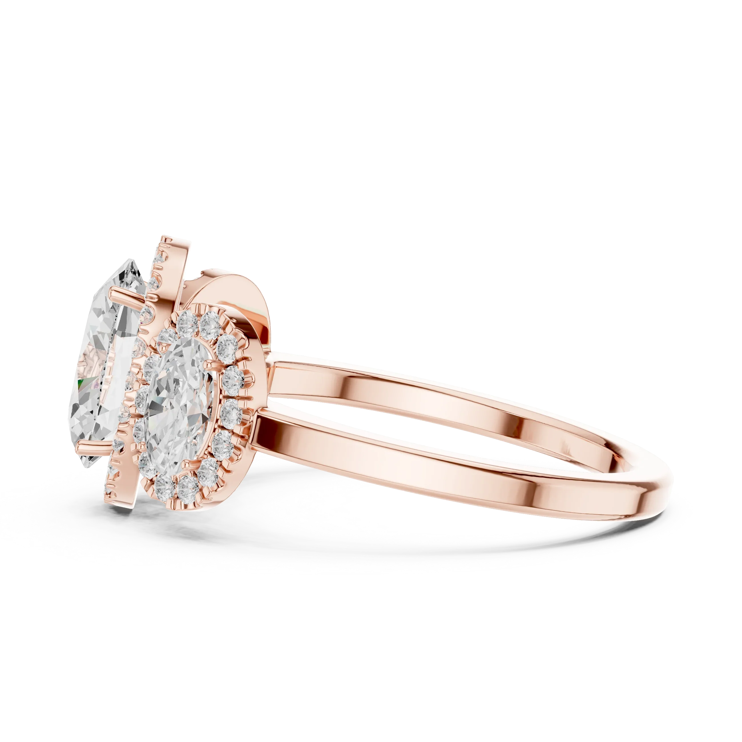 14k Gold Three-Stone Oval Cut Halo Setting Engagement Ring with Lab-Grown Diamond