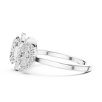 14k Gold Three-Stone Oval Cut Halo Setting Engagement Ring with Lab-Grown Diamond