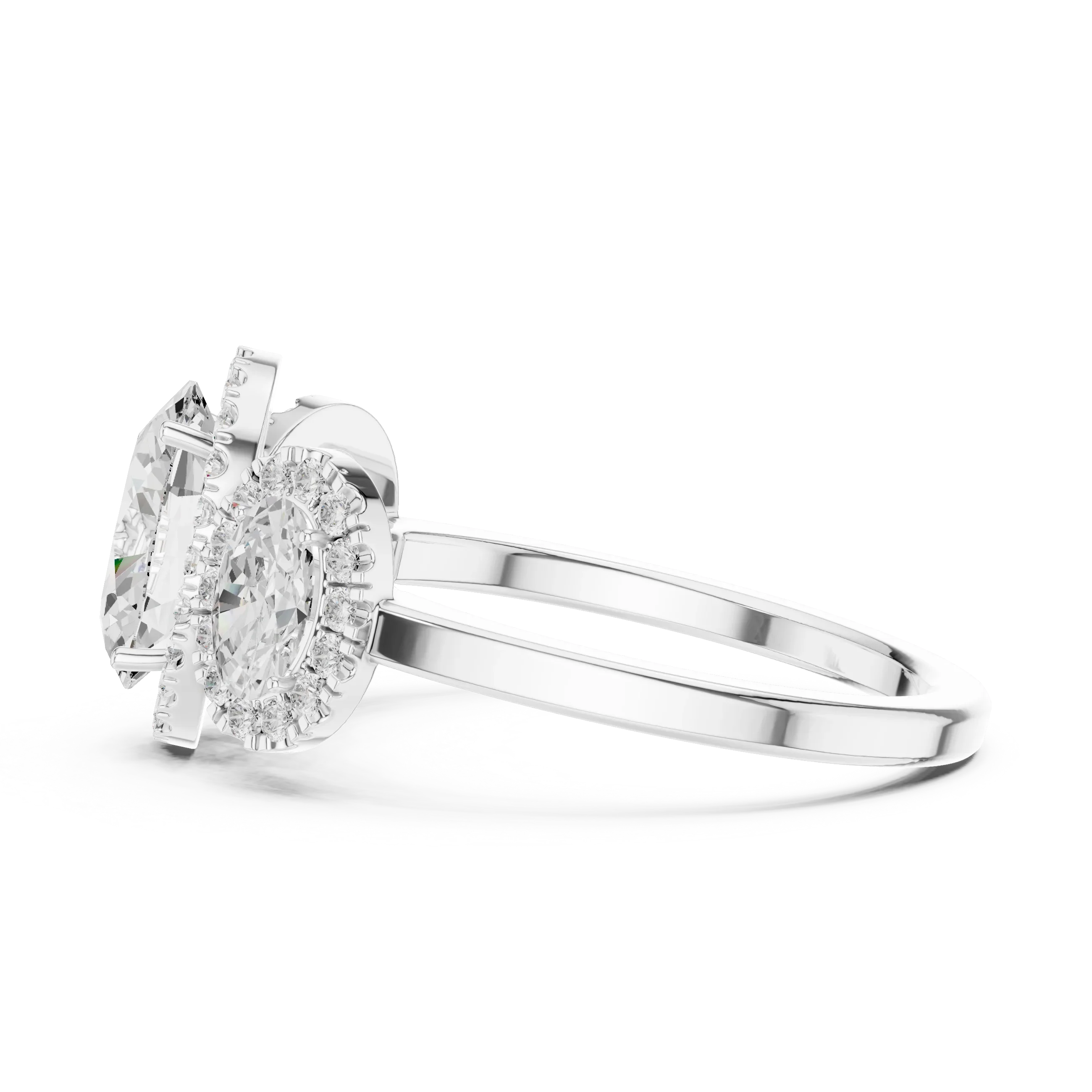 14k Gold Three-Stone Oval Cut Halo Setting Engagement Ring with Lab-Grown Diamond