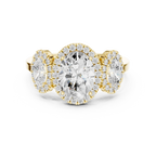 14k Gold Three-Stone Oval Cut Halo Setting Engagement Ring with Lab-Grown Diamond
