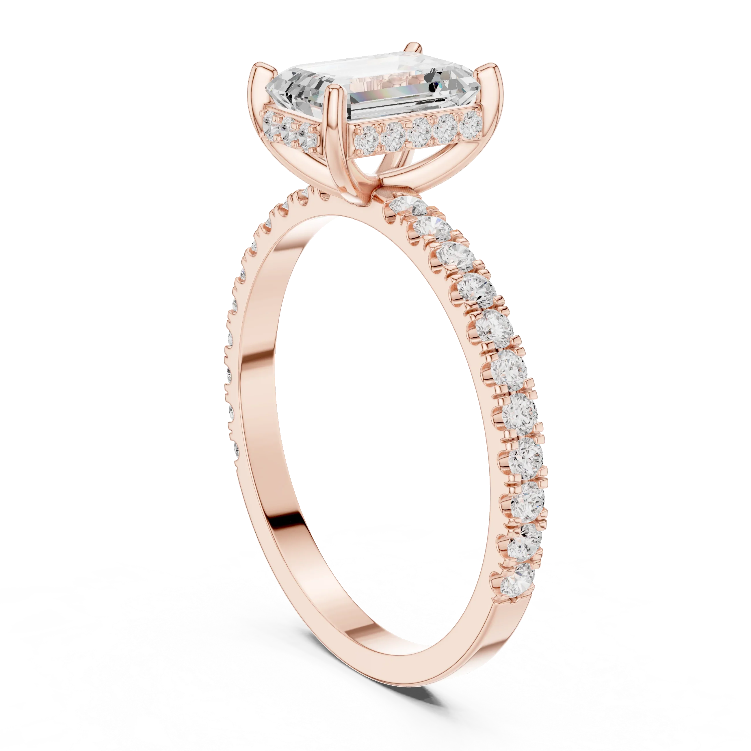 1.34 CTW 14K White Gold Hidden Halo Emerald Moissanite Engagement Ring