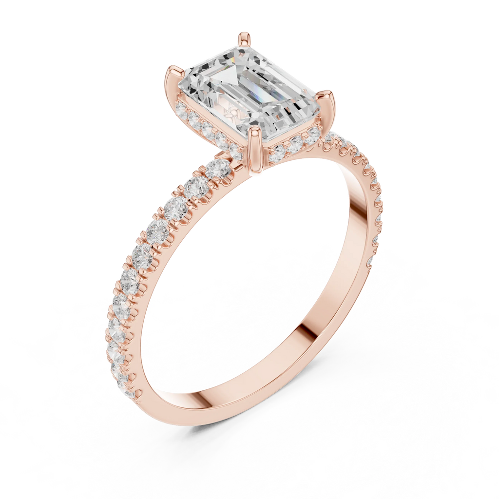 1.34 CTW 14K White Gold Hidden Halo Emerald Moissanite Engagement Ring