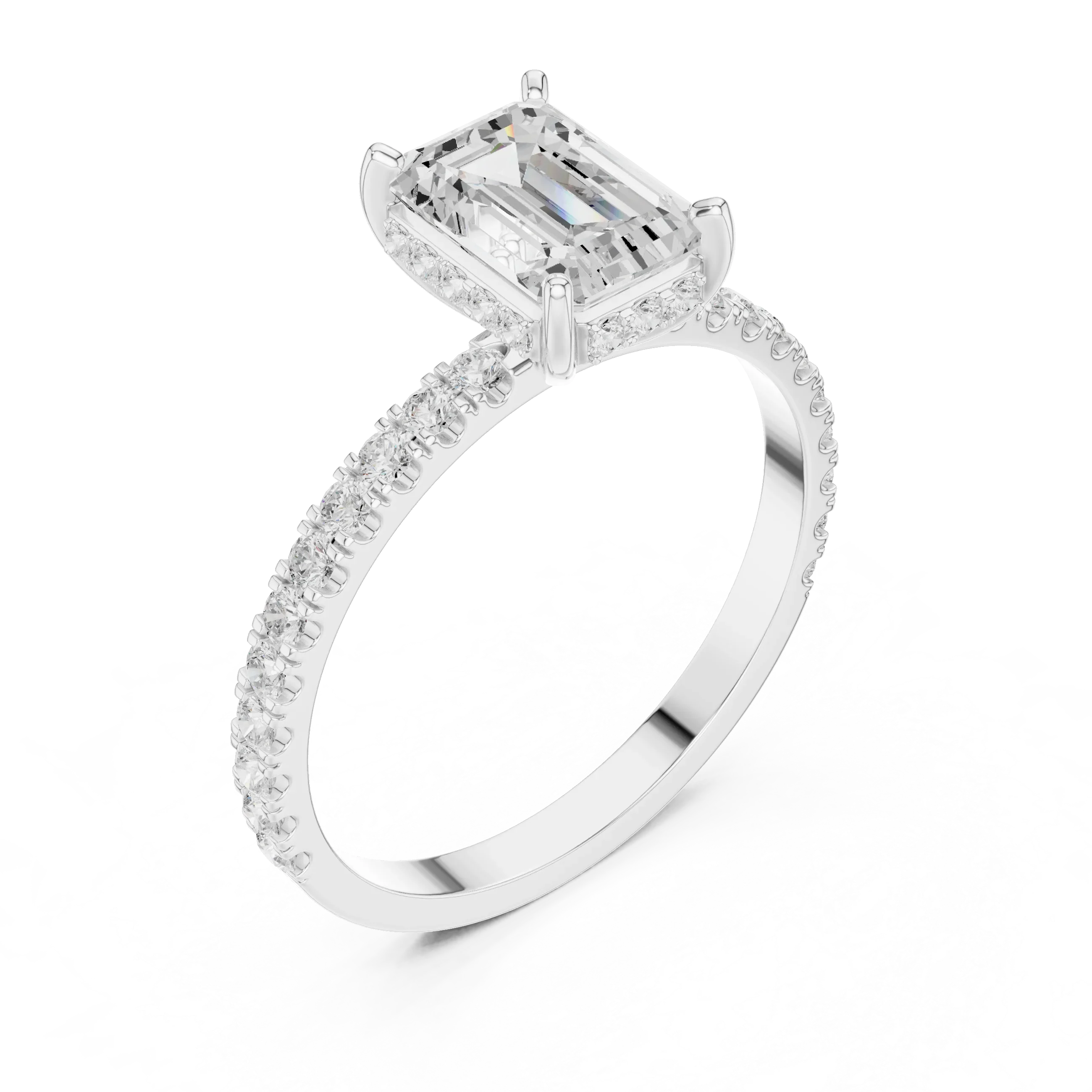 1.34 CTW 14K White Gold Hidden Halo Emerald Moissanite Engagement Ring