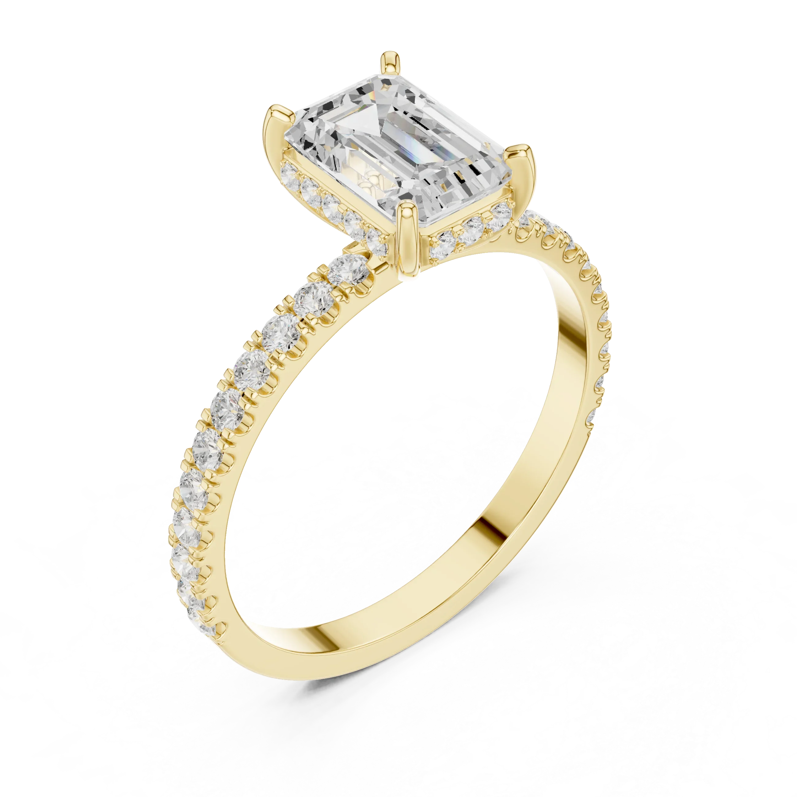 1.34 CTW 14K White Gold Hidden Halo Emerald Moissanite Engagement Ring