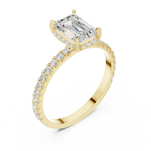 1.34 CTW 14K White Gold Hidden Halo Emerald Moissanite Engagement Ring