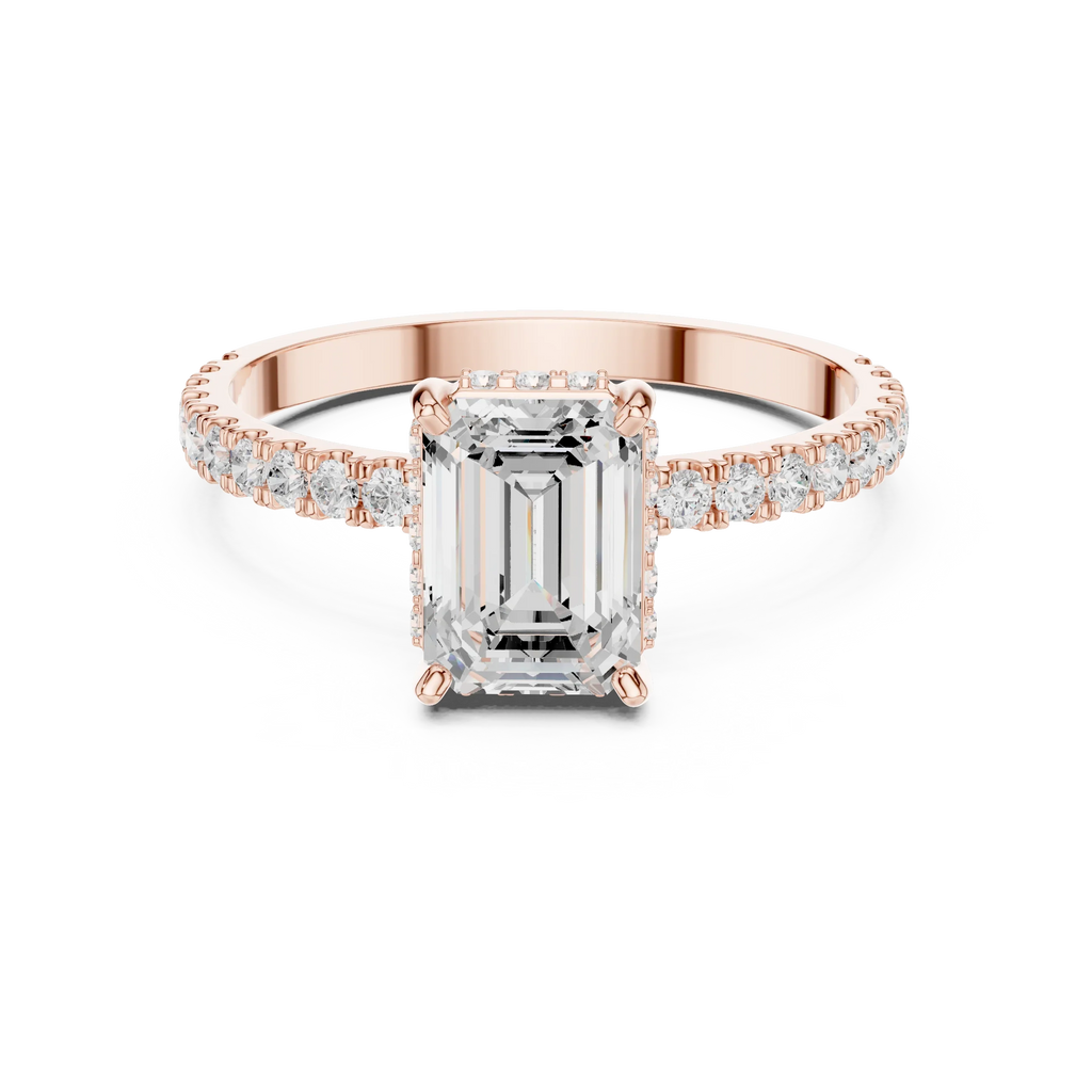 1.34 CTW 14K White Gold Hidden Halo Emerald Moissanite Engagement Ring