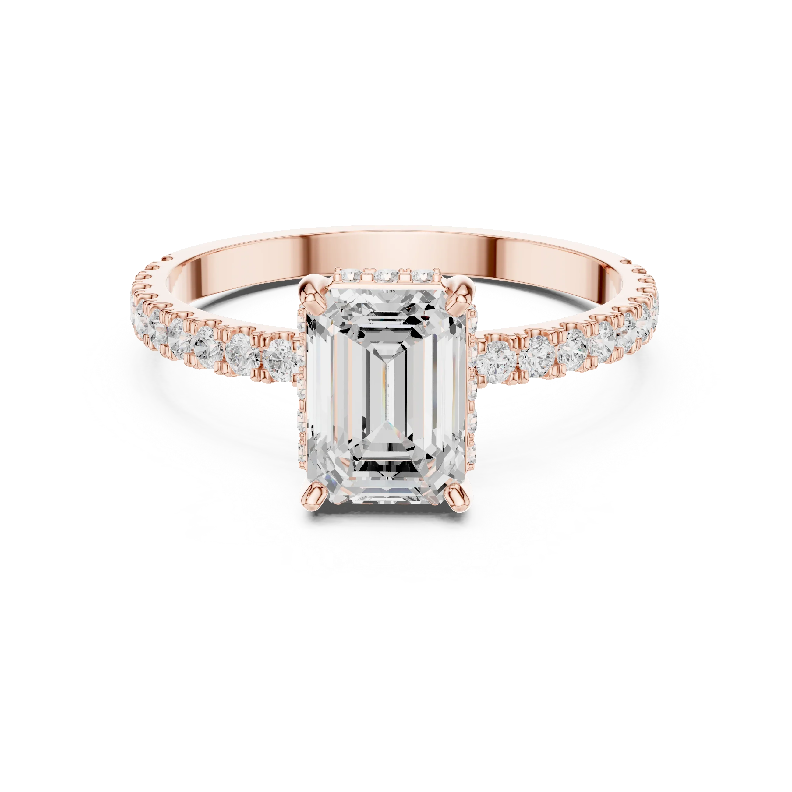 1.34 CTW 14K White Gold Hidden Halo Emerald Moissanite Engagement Ring