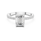 1.34 CTW 14K White Gold Hidden Halo Emerald Moissanite Engagement Ring