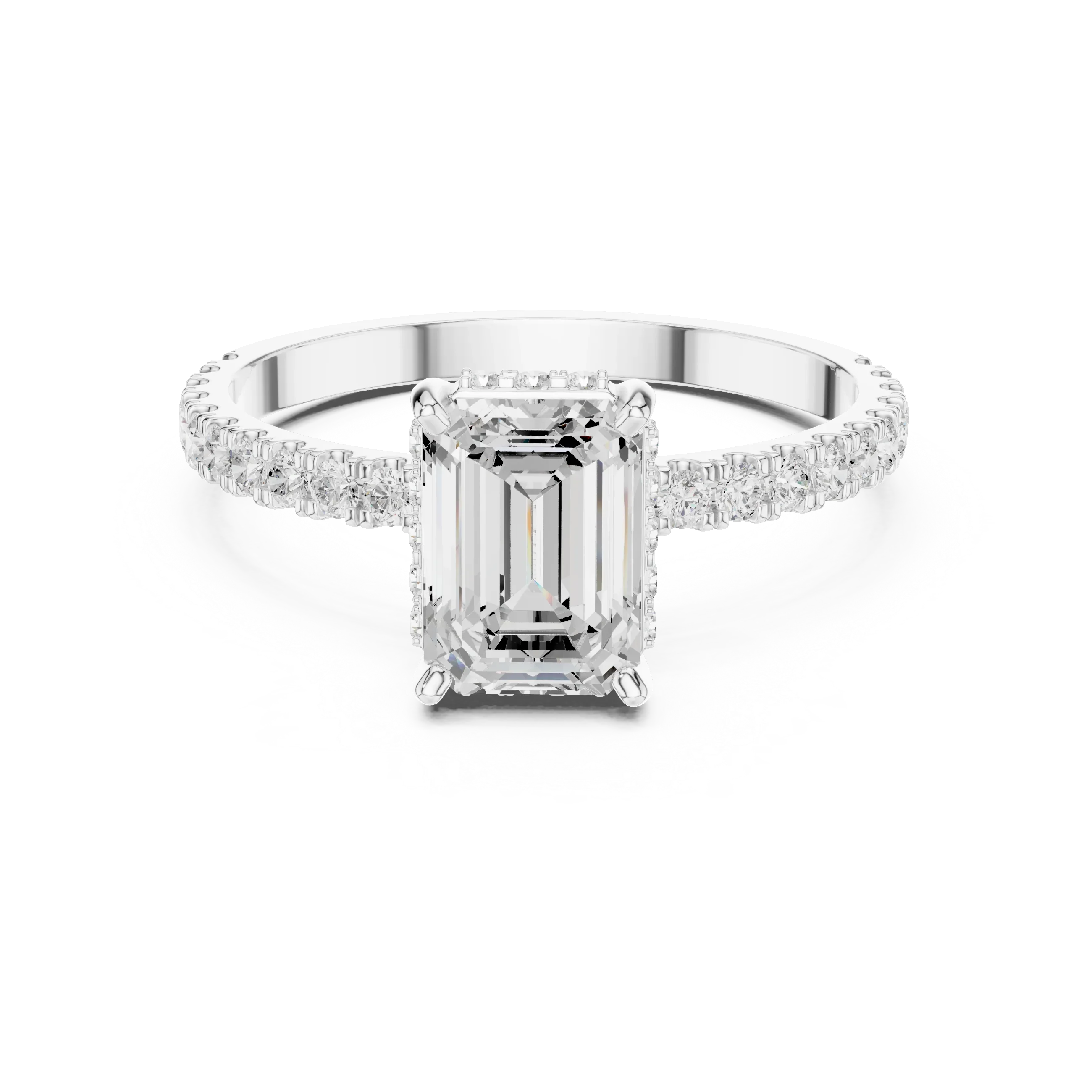 1.34 CTW 14K White Gold Hidden Halo Emerald Moissanite Engagement Ring
