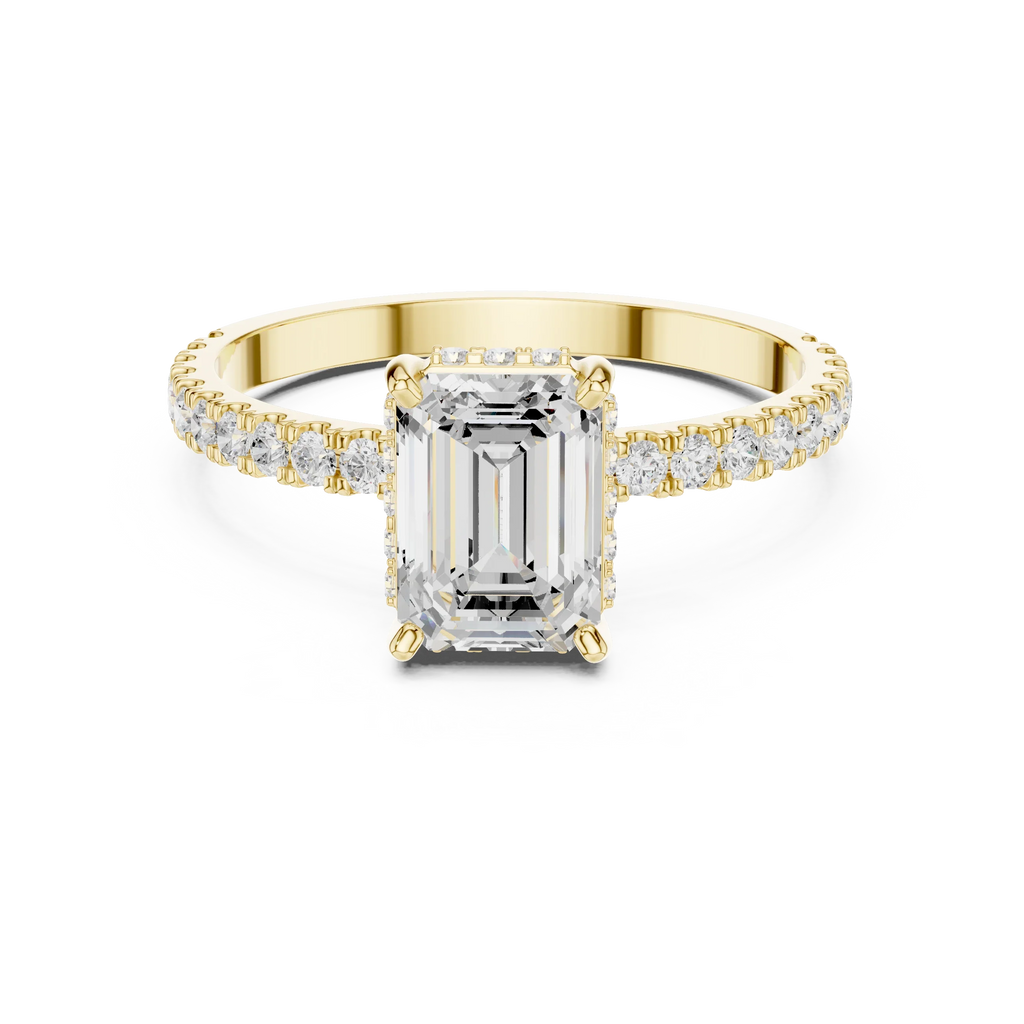 1.34 CTW 14K White Gold Hidden Halo Emerald Moissanite Engagement Ring
