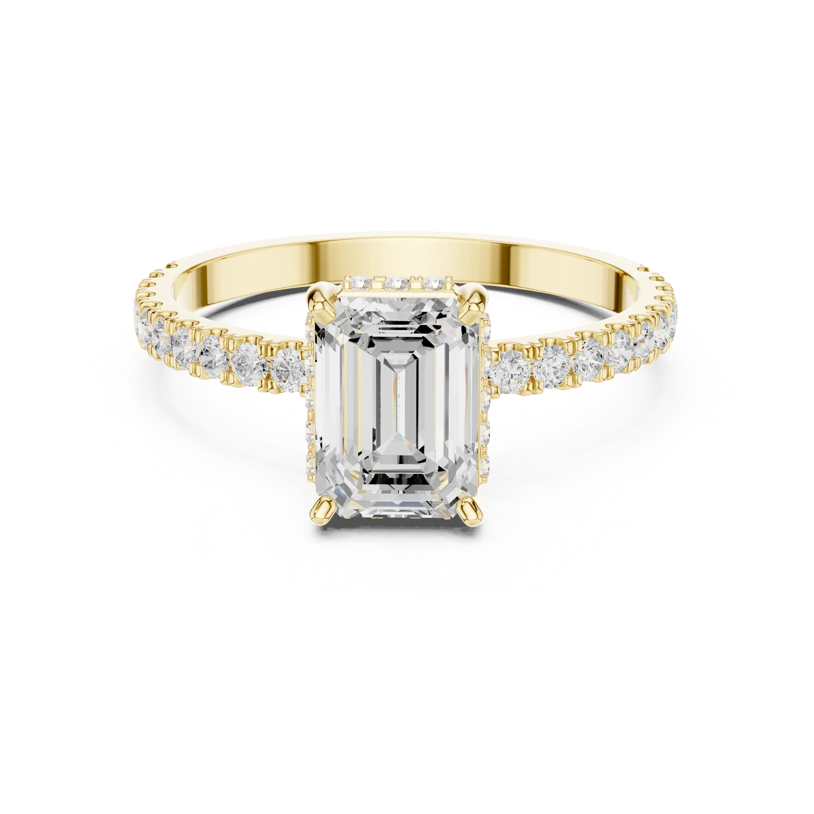 1.34 CTW 14K White Gold Hidden Halo Emerald Moissanite Engagement Ring