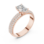 14KT Rose Gold Triple Row Emerald Cut D Color Lab Diamond Ring, Gift For Her