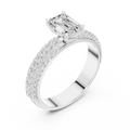 14KT Rose Gold Triple Row Emerald Cut D Color Lab Diamond Ring, Gift For Her