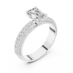 14KT Rose Gold Triple Row Emerald Cut D Color Lab Diamond Ring, Gift For Her