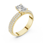 14KT Rose Gold Triple Row Emerald Cut D Color Lab Diamond Ring, Gift For Her