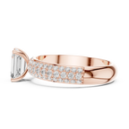 14KT Rose Gold Triple Row Emerald Cut D Color Lab Diamond Ring, Gift For Her