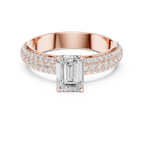 14KT Rose Gold Triple Row Emerald Cut D Color Lab Diamond Ring, Gift For Her