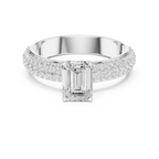 14KT Rose Gold Triple Row Emerald Cut D Color Lab Diamond Ring, Gift For Her