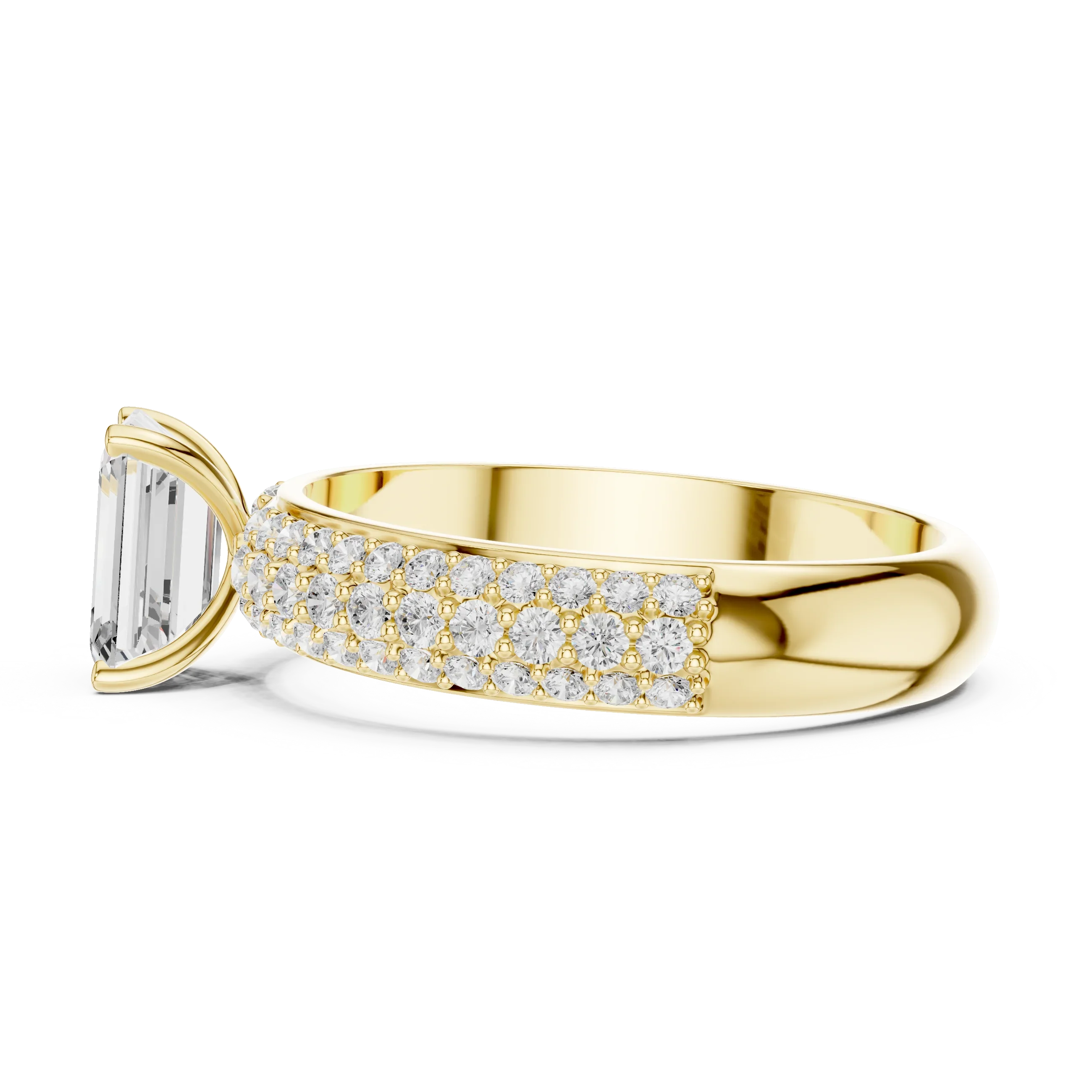 14KT Rose Gold Triple Row Emerald Cut D Color Lab Diamond Ring, Gift For Her