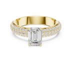 14KT Rose Gold Triple Row Emerald Cut D Color Lab Diamond Ring, Gift For Her