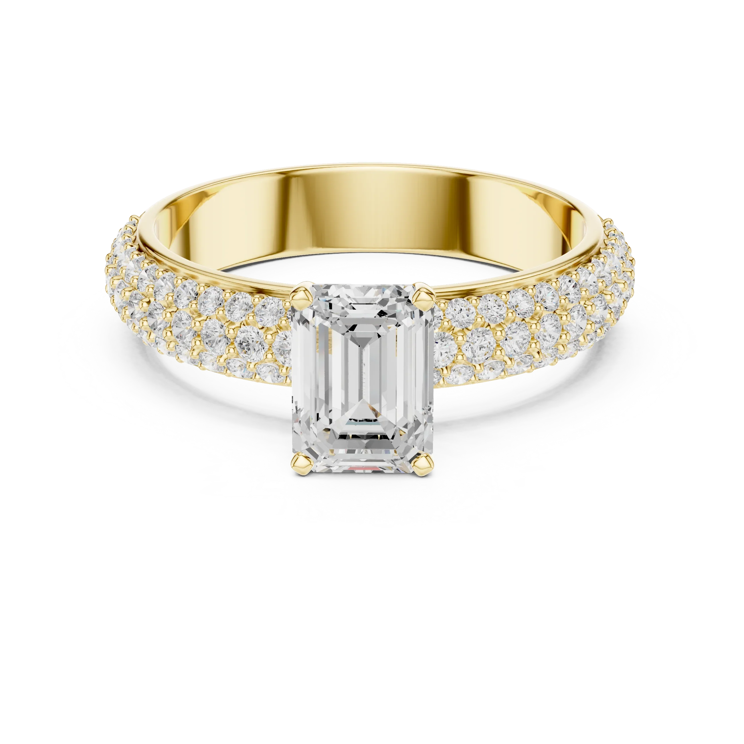 14KT Rose Gold Triple Row Emerald Cut D Color Lab Diamond Ring, Gift For Her