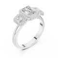 1.47 CTW Three Stone Halo White Gold Emerald D Color Moissanite Wedding Ring