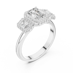 1.47 CTW Three Stone Halo White Gold Emerald D Color Moissanite Wedding Ring