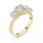1.47 CTW Three Stone Halo White Gold Emerald D Color Moissanite Wedding Ring