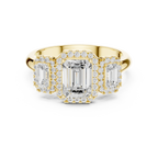 1.47 CTW Three Stone Halo White Gold Emerald D Color Moissanite Wedding Ring