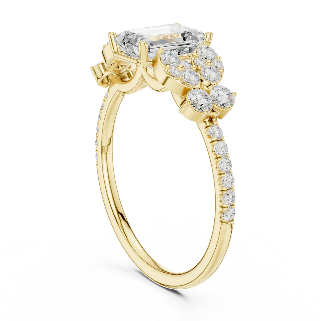 1.43 CTW 18K Gold Floral Cluster Emerald D Color Lab Diamond Engagement Ring