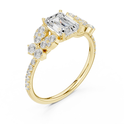 1.43 CTW 18K Gold Floral Cluster Emerald D Color Lab Diamond Engagement Ring