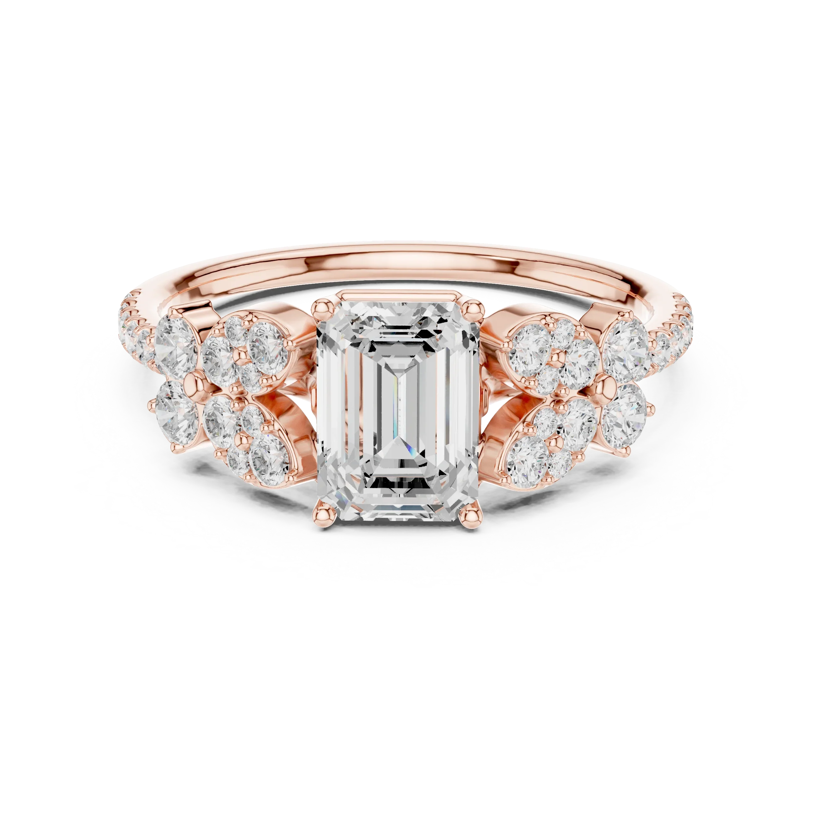 1.43 CTW 18K Gold Floral Cluster Emerald D Color Lab Diamond Engagement Ring