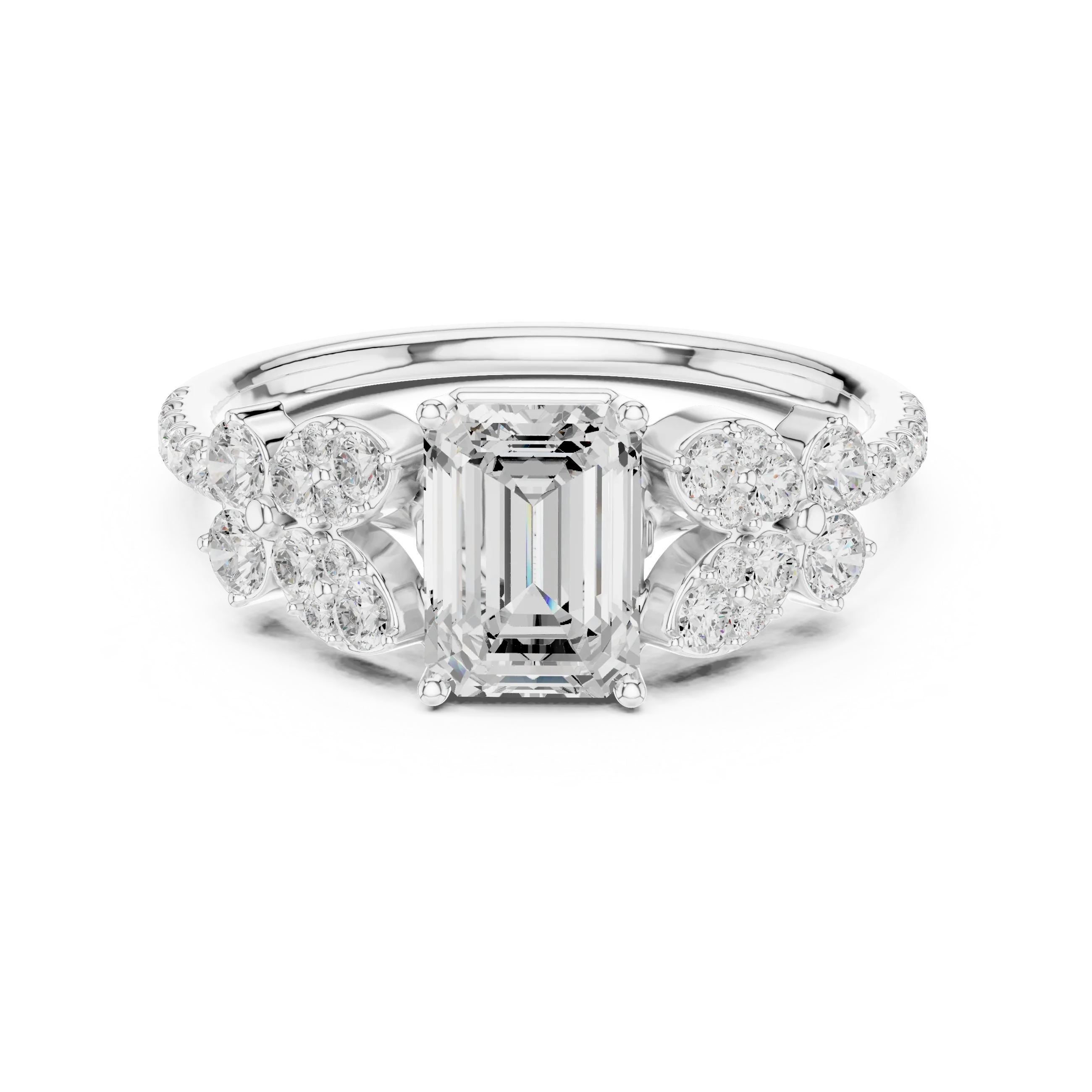 1.43 CTW 18K Gold Floral Cluster Emerald D Color Lab Diamond Engagement Ring
