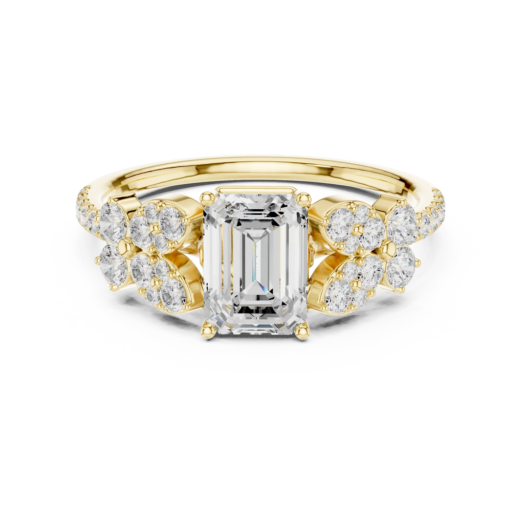 1.43 CTW 18K Gold Floral Cluster Emerald D Color Lab Diamond Engagement Ring
