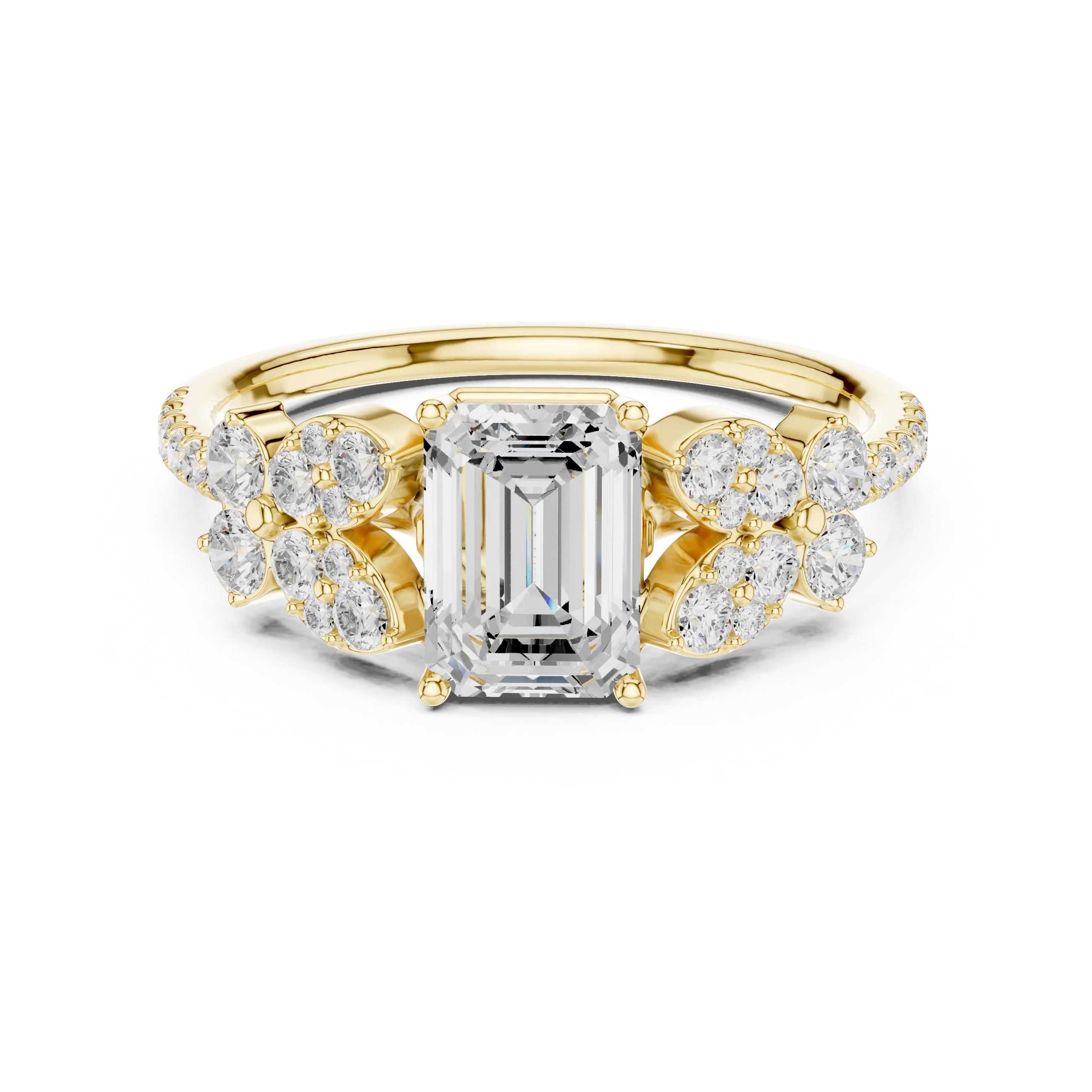 1.43 CTW 18K Gold Floral Cluster Emerald D Color Lab Diamond Engagement Ring