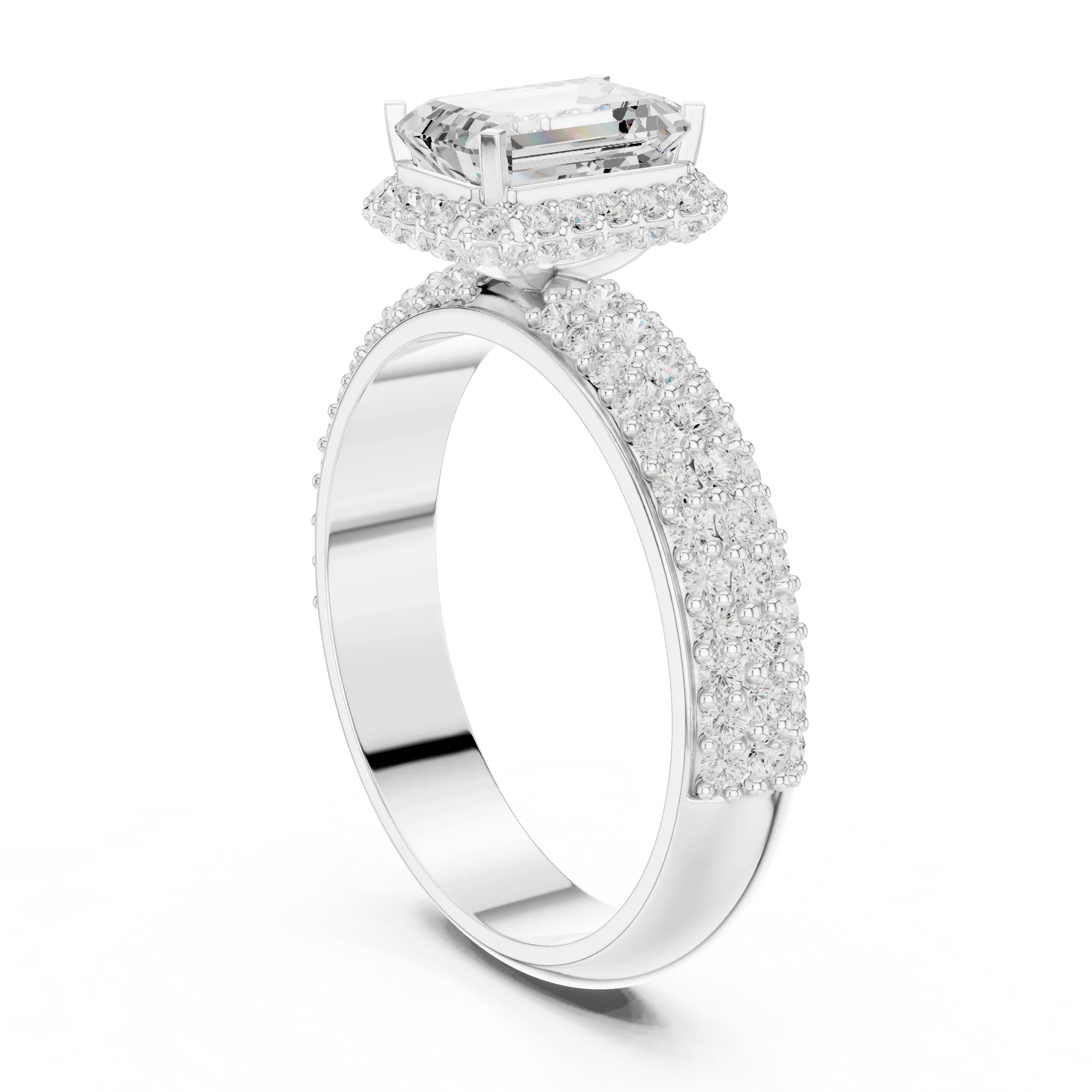 1.44 CTW 10K White Gold Halo Emerald VVS1 Moissanite Engagement Ring