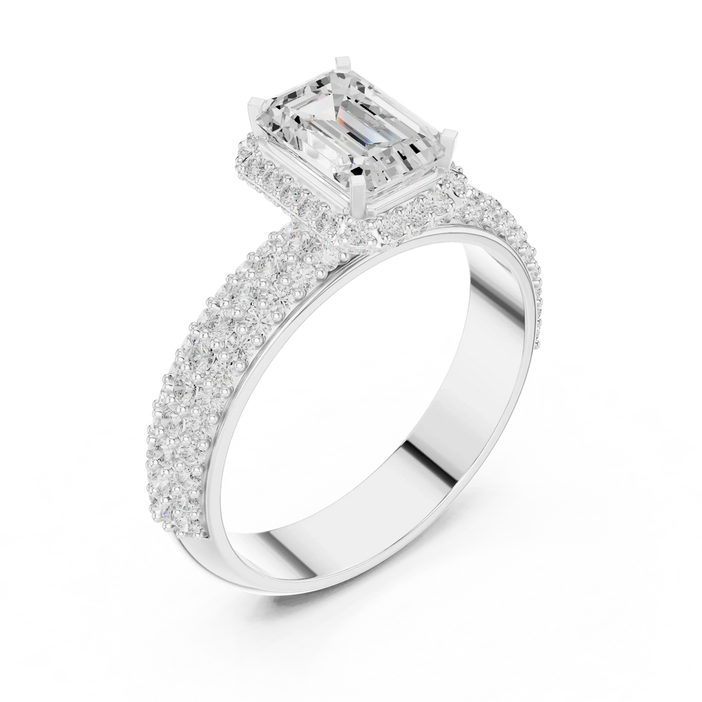 1.44 CTW 10K White Gold Halo Emerald VVS1 Moissanite Engagement Ring